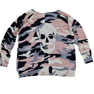 Skull Cashmere Scout Womens Medium Sweater Pink Camo Grunge Slouchy Neck lightwt